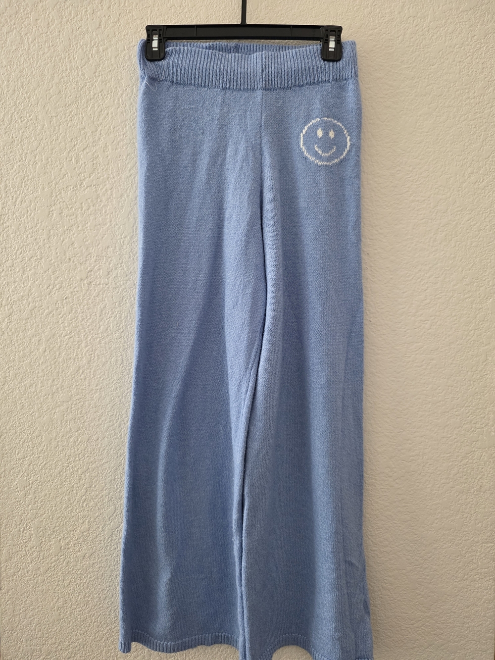 moon & madison Light Blue Knit Lounge Pants with Smiley Detail